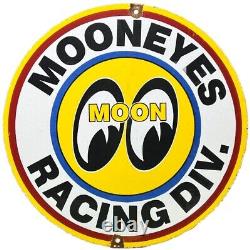 Vintage Moon Racing Porcelain Dealership Sign Sales Service Motor Oil Gas