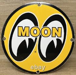 Vintage Moon Racing Porcelain Dealership Sign Sales Service Motor Oil Gas