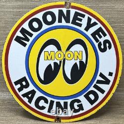 Vintage Moon Racing Porcelain Dealership Sign Sales Service Motor Oil Gas