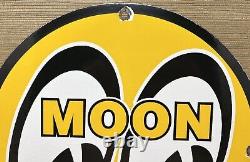 Vintage Moon Racing Porcelain Dealership Sign Sales Service Motor Oil Gas