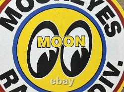 Vintage Moon Racing Porcelain Dealership Sign Sales Service Motor Oil Gas