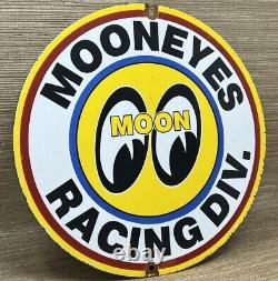 Vintage Moon Racing Porcelain Dealership Sign Sales Service Motor Oil Gas