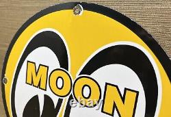 Vintage Moon Racing Porcelain Dealership Sign Sales Service Motor Oil Gas
