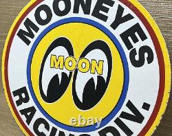 Vintage Moon Racing Porcelain Dealership Sign Sales Service Motor Oil Gas