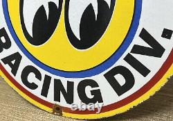 Vintage Moon Racing Porcelain Dealership Sign Sales Service Motor Oil Gas