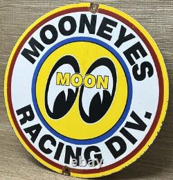Vintage Moon Racing Porcelain Dealership Sign Sales Service Motor Oil Gas