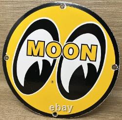 Vintage Moon Racing Porcelain Dealership Sign Sales Service Motor Oil Gas
