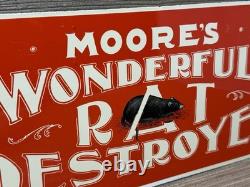 Vintage Moore's Wonderful Rat Destroyer Porcelain Sign General Store Gas Oil Ace Vintage Moore's Wonderful Rat Destroyer Porcelain Sign General Store Gas Oil Ace