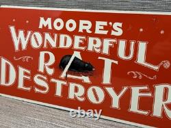 Vintage Moore's Wonderful Rat Destroyer Porcelain Sign General Store Gas Oil Ace
