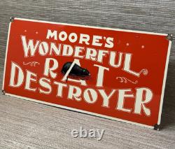 Vintage Moore's Wonderful Rat Destroyer Porcelain Sign General Store Gas Oil Ace