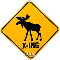 Vintage Moose Crossing Porcelain Sign Gas Oil Saftey Caribou Reindeer Deer