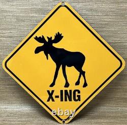 Vintage Moose Crossing Porcelain Sign Gas Oil Saftey Caribou Reindeer Deer