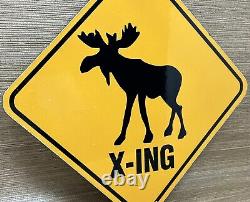 Vintage Moose Crossing Porcelain Sign Gas Oil Saftey Caribou Reindeer Deer