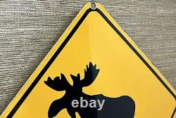 Vintage Moose Crossing Porcelain Sign Gas Oil Saftey Caribou Reindeer Deer