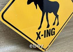 Vintage Moose Crossing Porcelain Sign Gas Oil Saftey Caribou Reindeer Deer