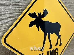Vintage Moose Crossing Porcelain Sign Gas Oil Saftey Caribou Reindeer Deer