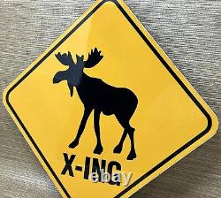 Vintage Moose Crossing Porcelain Sign Gas Oil Saftey Caribou Reindeer Deer