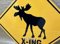 Vintage Moose Crossing Porcelain Sign Gas Oil Saftey Caribou Reindeer Deer