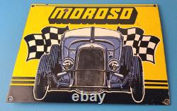 Vintage Moroso Sign Automobile Hot Rod Gasoline Service Pump Porcelain Sign