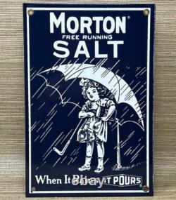 Vintage Morton Salt Porcelain Sign Restaurant Diner Gas Station Kitchen Oil Sea