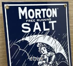 Vintage Morton Salt Porcelain Sign Restaurant Diner Gas Station Kitchen Oil Sea