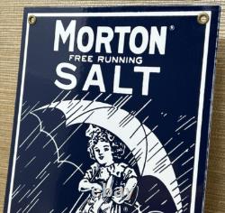 Vintage Morton Salt Porcelain Sign Restaurant Diner Gas Station Kitchen Oil Sea
