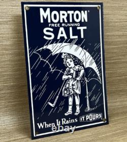Vintage Morton Salt Porcelain Sign Restaurant Diner Gas Station Kitchen Oil Sea