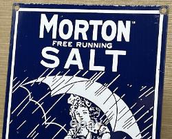 Vintage Morton Salt Porcelain Sign Restaurant Diner Gas Station Kitchen Oil Sea