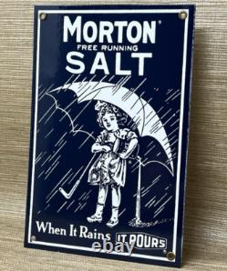 Vintage Morton Salt Porcelain Sign Restaurant Diner Gas Station Kitchen Oil Sea