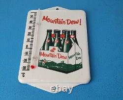 Vintage Mountain Dew Porcelain Gas Soda Glass Bottle Soda Ad Sign Thermometer