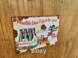 Vintage Mountain Dew Porcelain Sign Soda Pop Cola Beverage Oil Garage Gasoline