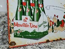 Vintage Mountain Dew Porcelain Sign Soda Pop Drink Food Store Gas Oil Service