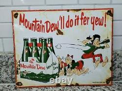 Vintage Mountain Dew Porcelain Sign Soda Pop Drink Food Store Gas Oil Service