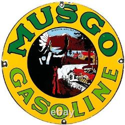 Vintage Musgo Gasoline Porcelain Sign Gas Station Pump Motor Oil Service