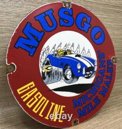 Vintage Musgo Gasoline Porcelain Sign Gas Station Pump Motor Oil Service