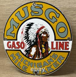 Vintage Musgo Gasoline Porcelain Sign Gas Station Pump Motor Oil Service