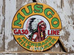 Vintage Musgo Gasoline Sign Old Embossed Metal Service Sales Gas Oil Advertising