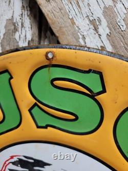 Vintage Musgo Gasoline Sign Old Embossed Metal Service Sales Gas Oil Advertising