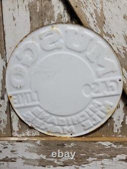 Vintage Musgo Gasoline Sign Old Embossed Metal Service Sales Gas Oil Advertising