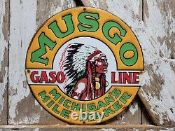 Vintage Musgo Gasoline Sign Old Embossed Metal Service Sales Gas Oiladvertising