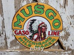 Vintage Musgo Gasoline Sign Old Embossed Metal Service Sales Gas Oiladvertising