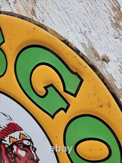Vintage Musgo Gasoline Sign Old Embossed Metal Service Sales Gas Oiladvertising