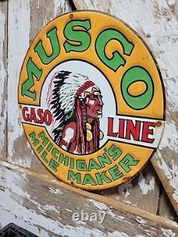 Vintage Musgo Gasoline Sign Old Embossed Metal Service Sales Gas Oiladvertising