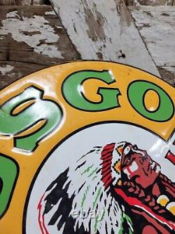 Vintage Musgo Gasoline Sign Old Embossed Metal Service Sales Gas Oiladvertising