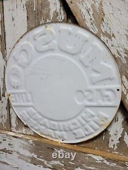 Vintage Musgo Gasoline Sign Old Embossed Metal Service Sales Gas Oiladvertising