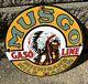 Vintage Musgo Indian Porcelain Sign Gas Station Pump Plate Michigan Mile Maker