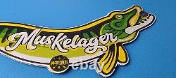 Vintage Muskie Lager Porcelain Beer Store Sales Gas Service Pump Fish Wall Sign