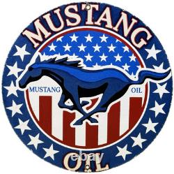 Vintage Mustang Motor Oil Porcelain Sign Gas Service Station Horse American Flag