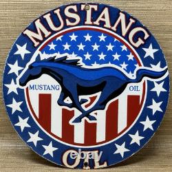 Vintage Mustang Motor Oil Porcelain Sign Gas Service Station Horse American Flag