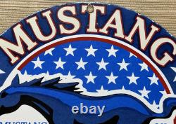Vintage Mustang Motor Oil Porcelain Sign Gas Service Station Horse American Flag